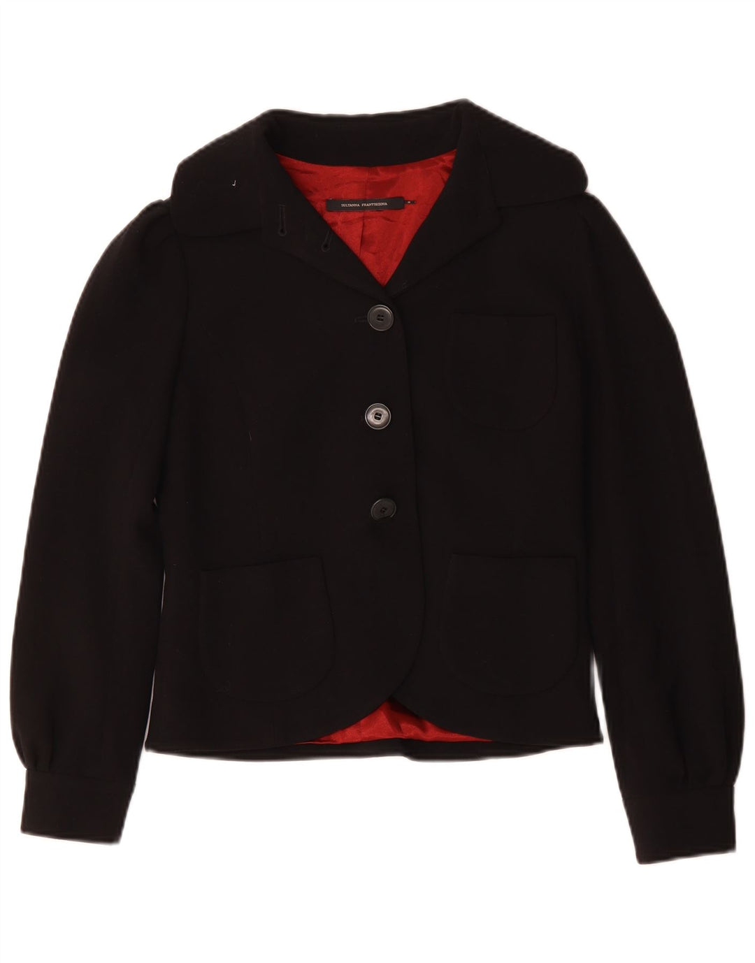Sultanna Frantsuzova Jachetă Blazer pentru femei cu 3 nasturi UK 10 Mic Negru Rayon