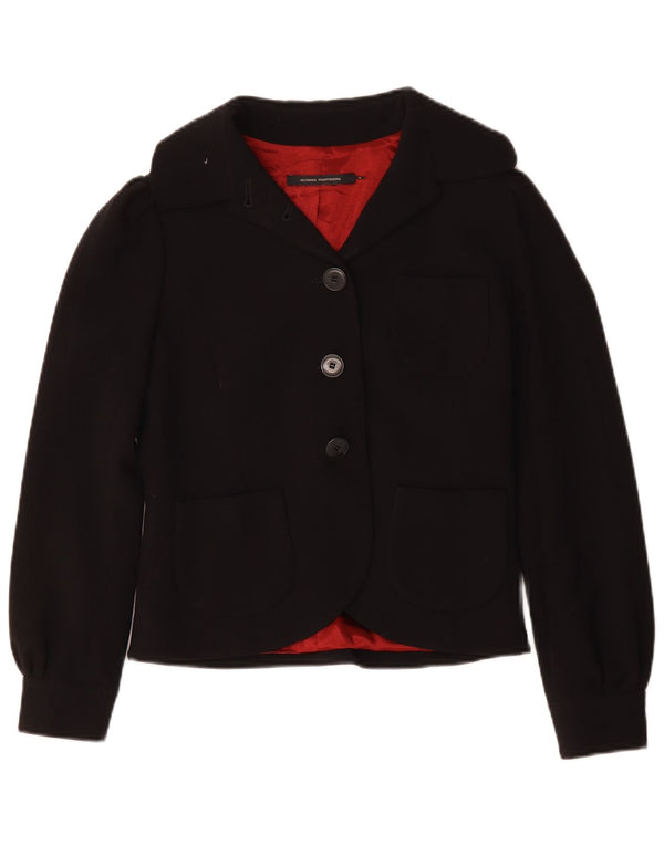 Sultanna Frantsuzova Jachetă Blazer pentru femei cu 3 nasturi UK 10 Mic Negru Rayon