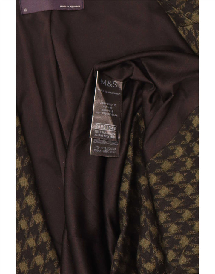 Marks & Spencer Jachetă Blazer deschisă pentru femei UK 10 Mic Khaki Houndstooth