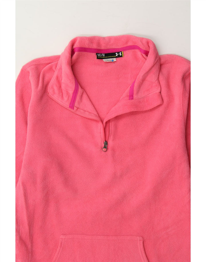 UNDER ARMOUR Womens Zip Neck Fleece Jumper UK 14 Medium Pink Polyester Vintage Under Armour and Second-Hand Under Armour from Messina Hembry 