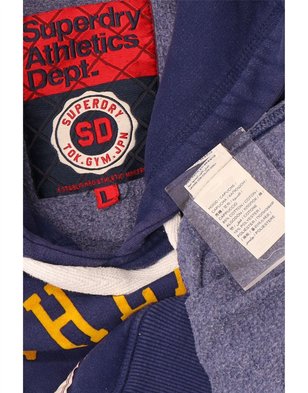 SUPERDRY Pulover cu glugă grafic pentru bărbați, mare, albastru, bumbac