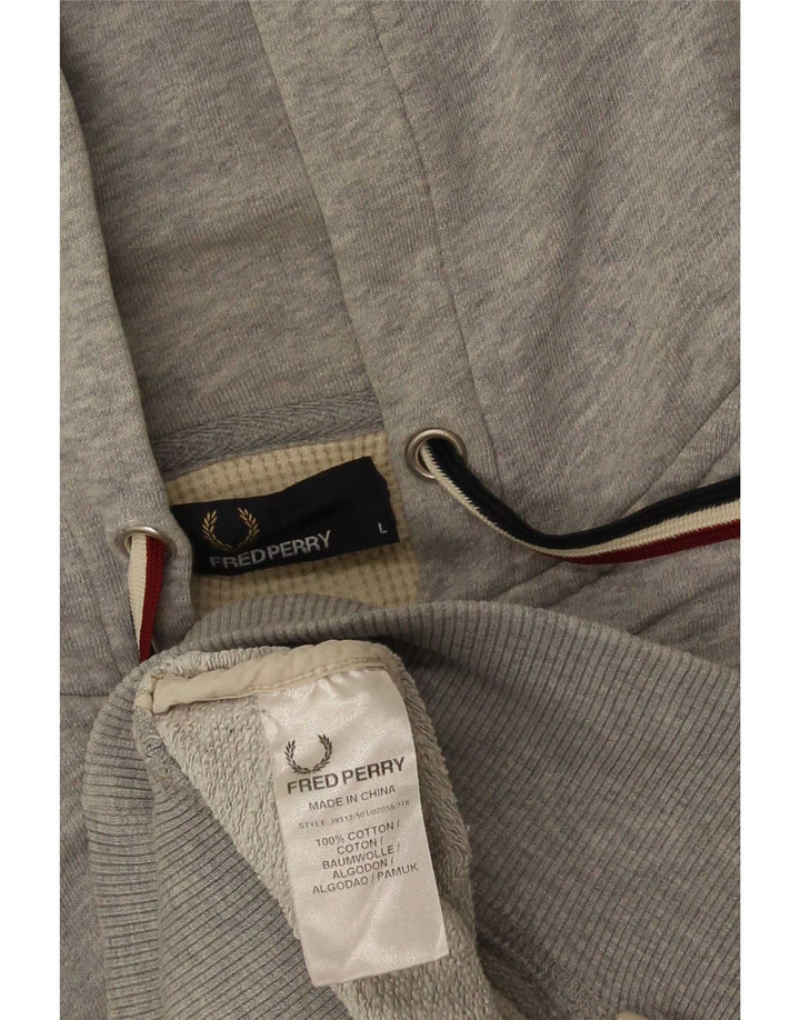 Fred Perry Pulover cu capota cu fermoar pentru bărbați, mare, gri, bumbac