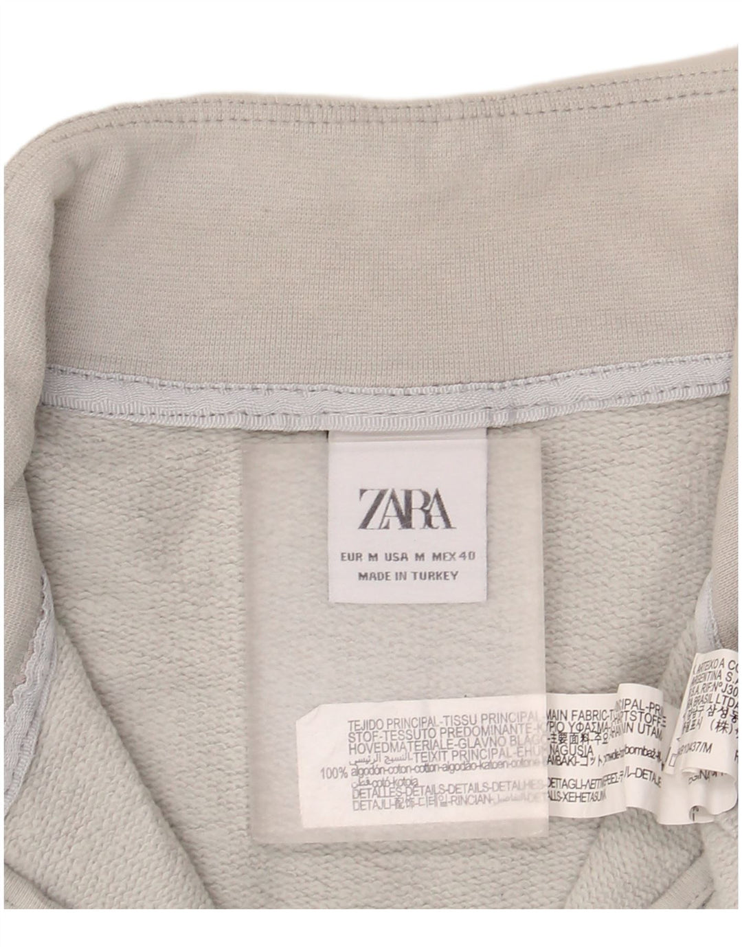 Pulover pentru femei Zara, supradimensionat, cu fermoar, cu gât, UK 14, bumbac, gri mediu