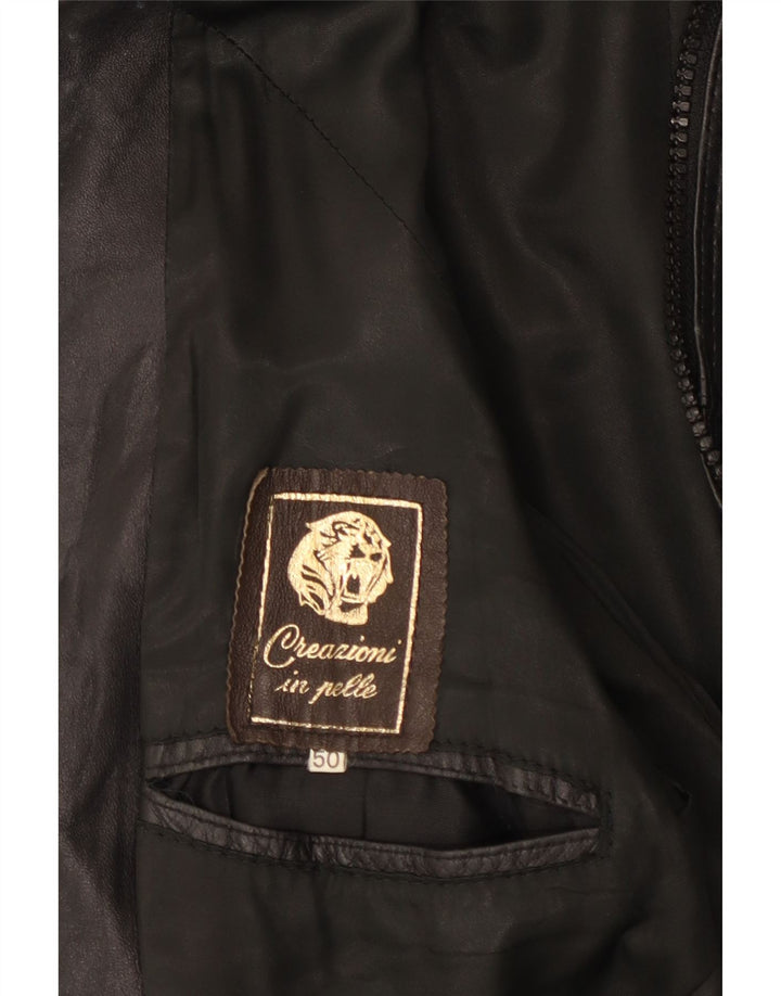 Jachetă Bomber din piele vintage pentru femei IT 50 XL din piele neagră