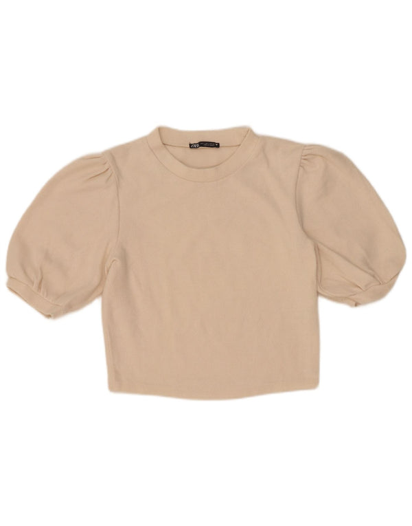 Bluză Crop Top Femei Zara UK 10 Mic Bej Bumbac