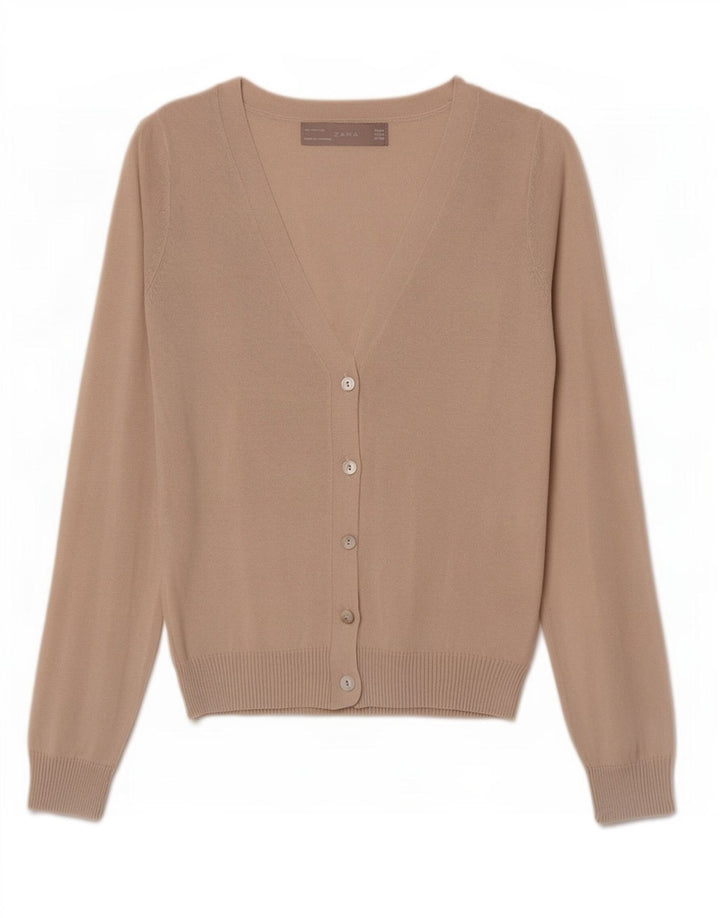 Pulover Cardigan pentru Damă Zara UK 12 Medium Bej Bumbac