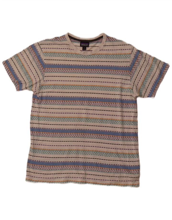 Tricou pentru bărbați Patagonia Top mediu din bumbac cu dungi alb