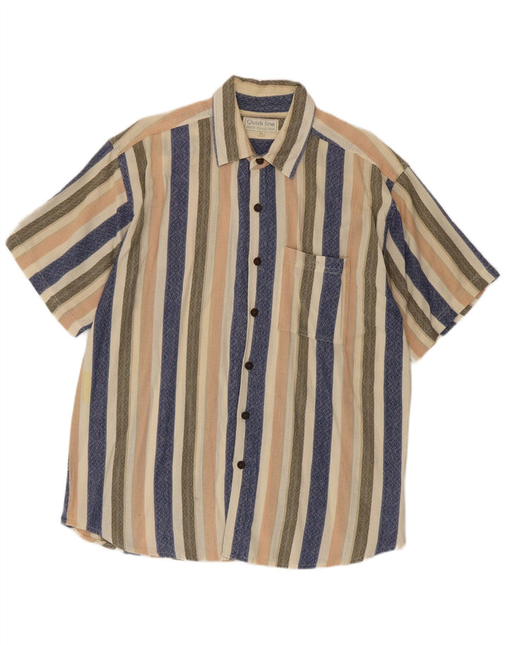 Cămașă Vintage pentru bărbați cu mânecă scurtă XL, bumbac cu dungi multicolore