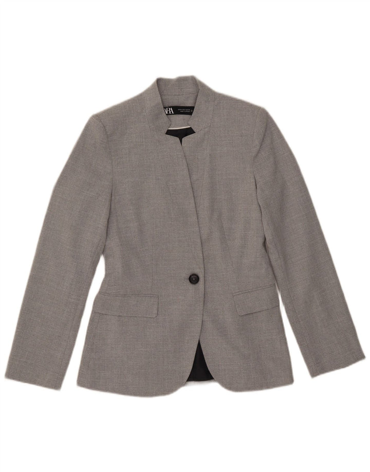 Blazer pentru femei Zara cu 1 nasture EU 34 2XS Poliester gri