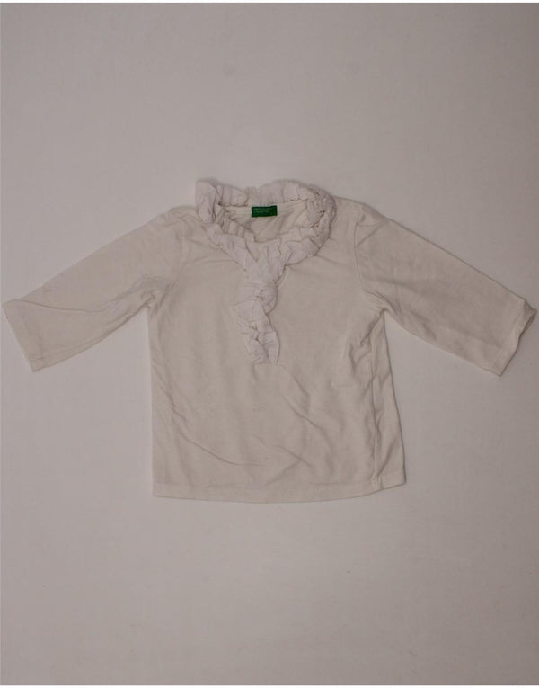 BENETTON Baby Girls Ruffle Front Top Long Sleeve 6-9 Months White