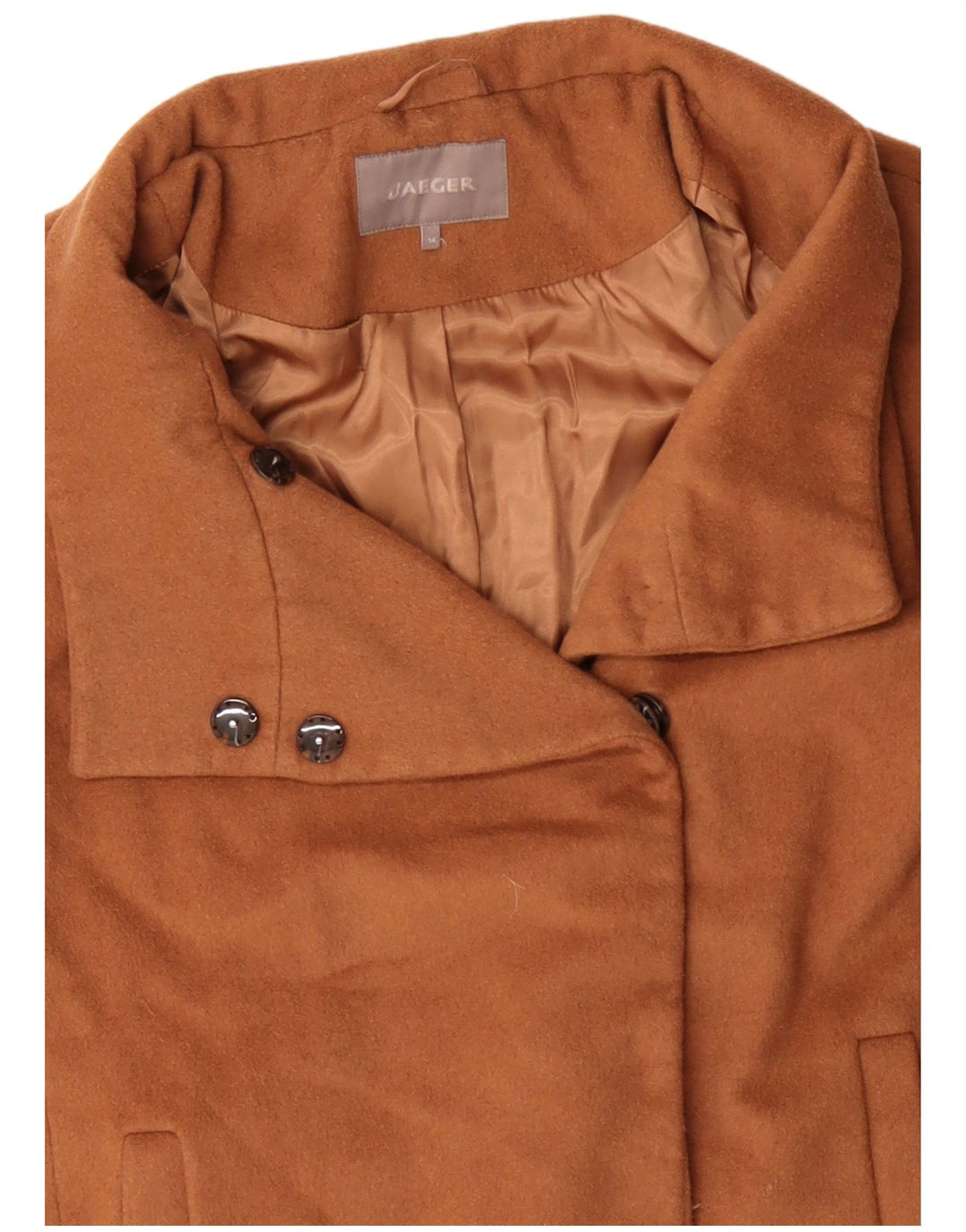 Pardesiu Jaeger pentru damă, cu tăiere largă, UK 14, lână maro medie