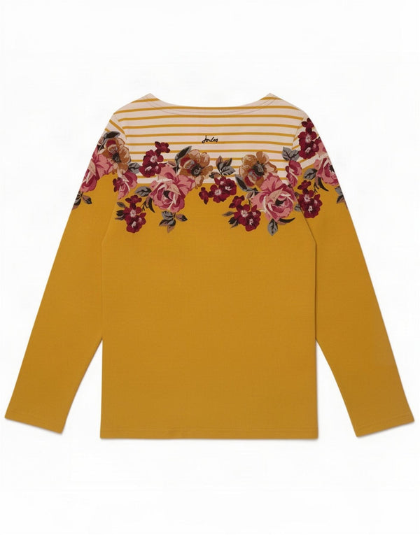 Joules Top pentru femei cu mânecă lungă UK 10 mic, galben, din bumbac floral