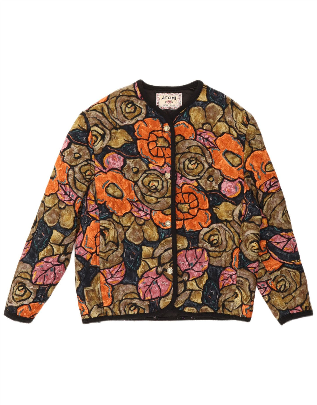 Jachetă matlasată Vintage pentru femei UK 14 Medium Multicolor Floral Viscose