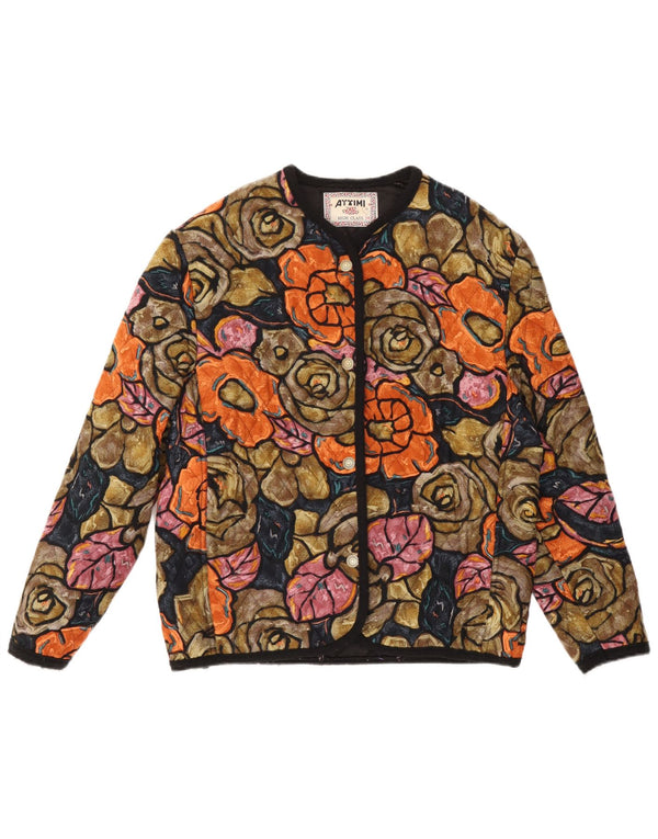 Jachetă matlasată Vintage pentru femei UK 14 Medium Multicolor Floral Viscose