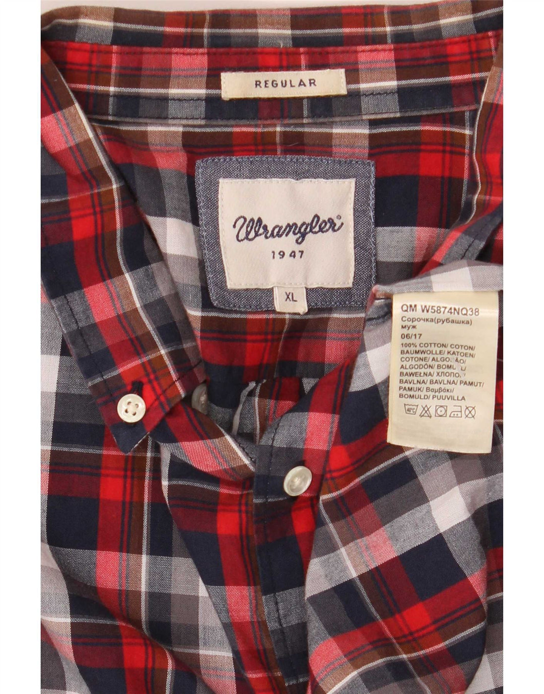 Cămașă de flanel pentru bărbați Wrangler XL, bumbac carouri roșu