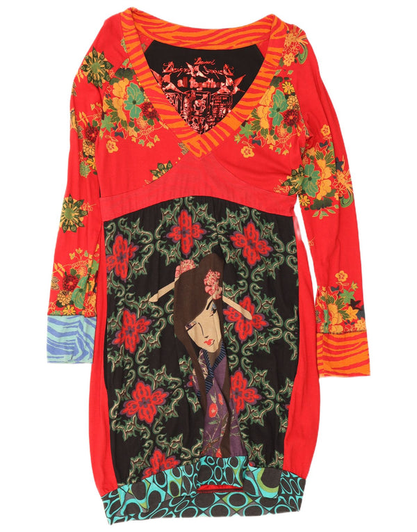 Rochie Bubble cu mânecă lungă pentru femei Desigual, UK 18 XL, bumbac floral roșu