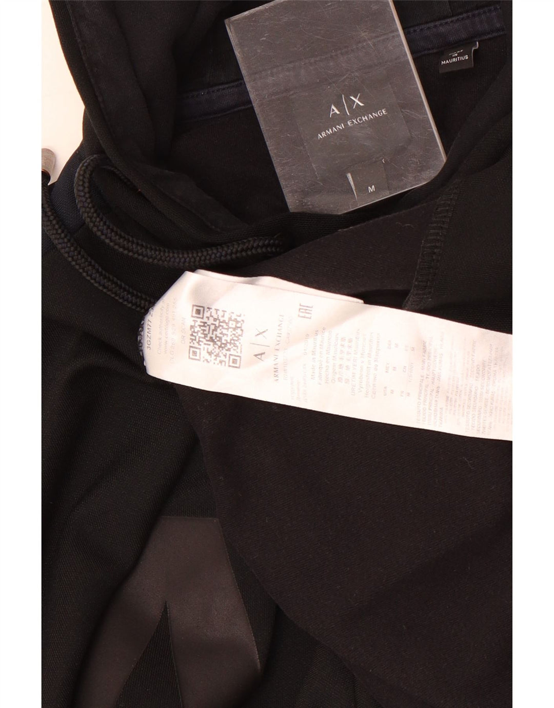 Pulover cu glugă cu grafică pentru bărbați Armani Exchange, poliester mediu negru