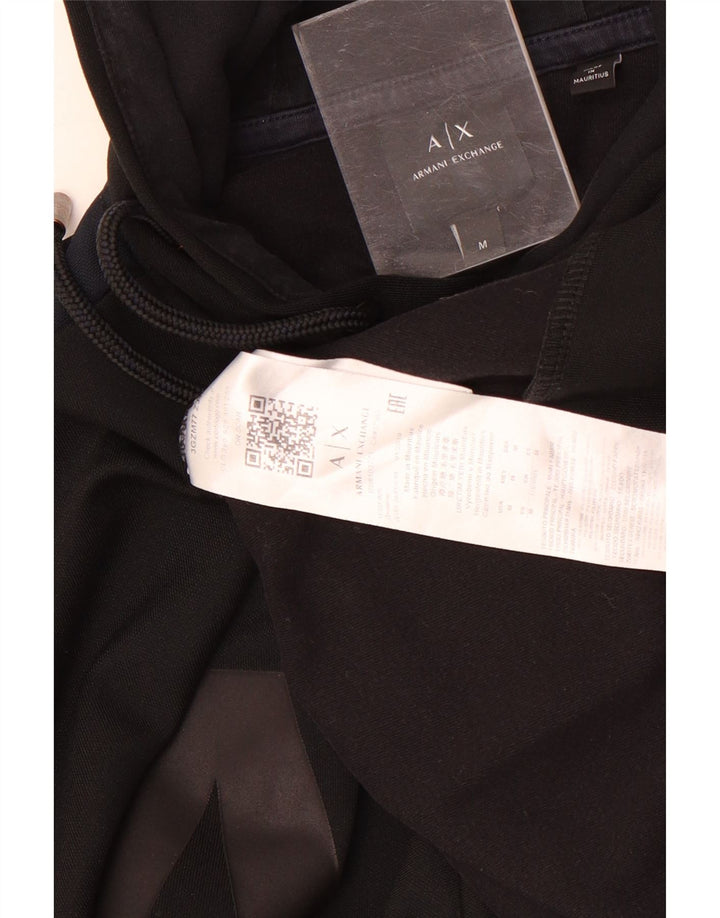 Pulover cu glugă cu grafică pentru bărbați Armani Exchange, poliester mediu negru
