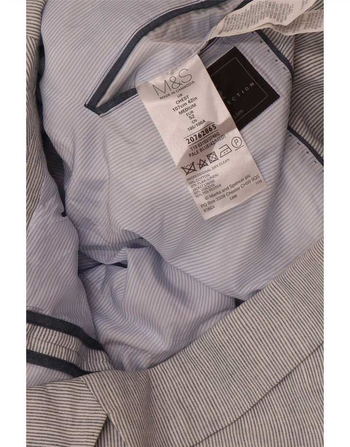 Jachetă pentru bărbați Marks & Spencer, subțire, cu 2 nasturi, mărimea 42, mare, cu dungi albastre