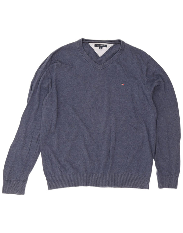 Pulover cu decolteu în V Tommy Hilfiger pentru bărbați, bumbac bleumarin 2XL