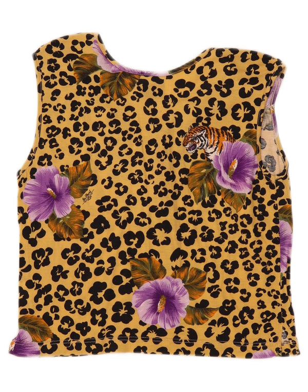 Bluză cu mâneci crop vintage pentru femei UK 12 Medium Galben Animal Print