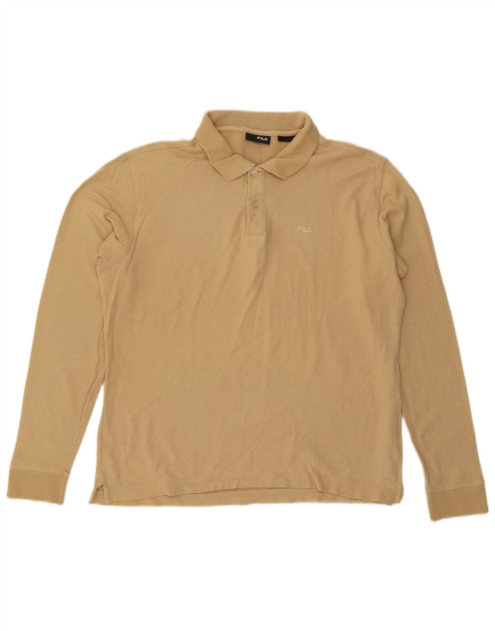 Tricou polo Fila pentru bărbați cu mânecă lungă, bumbac mediu bej