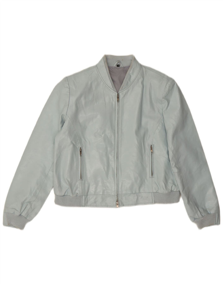 Jachetă bomber din piele artificială, vintage, pentru femei, IT 44, albastru mediu