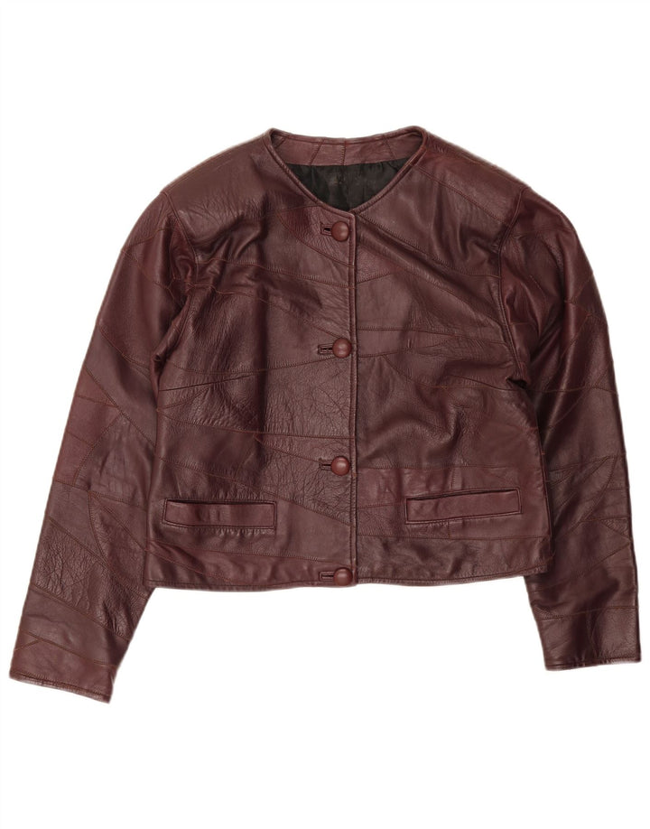 Jachetă de piele vintage pentru femei UK 14 Medium Burgundy Patchwork