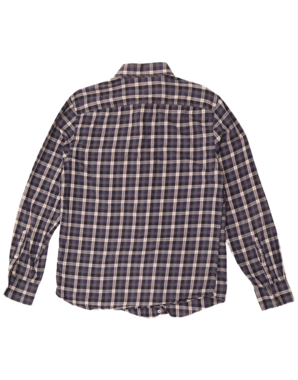 Cămașă de flanel pentru bărbați Reiss, de culoare mare, albastru bleumarin, din bumbac