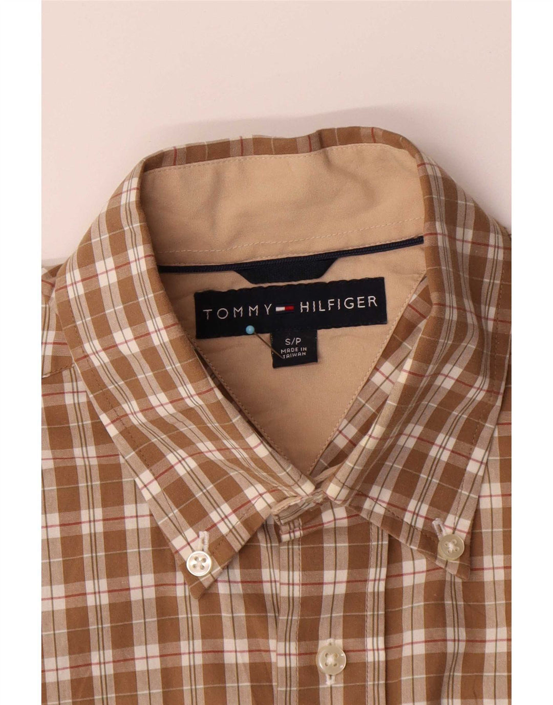 Cămașă cu mânecă scurtă Tommy Hilfiger pentru bărbați, bumbac cu carouri mici, maro