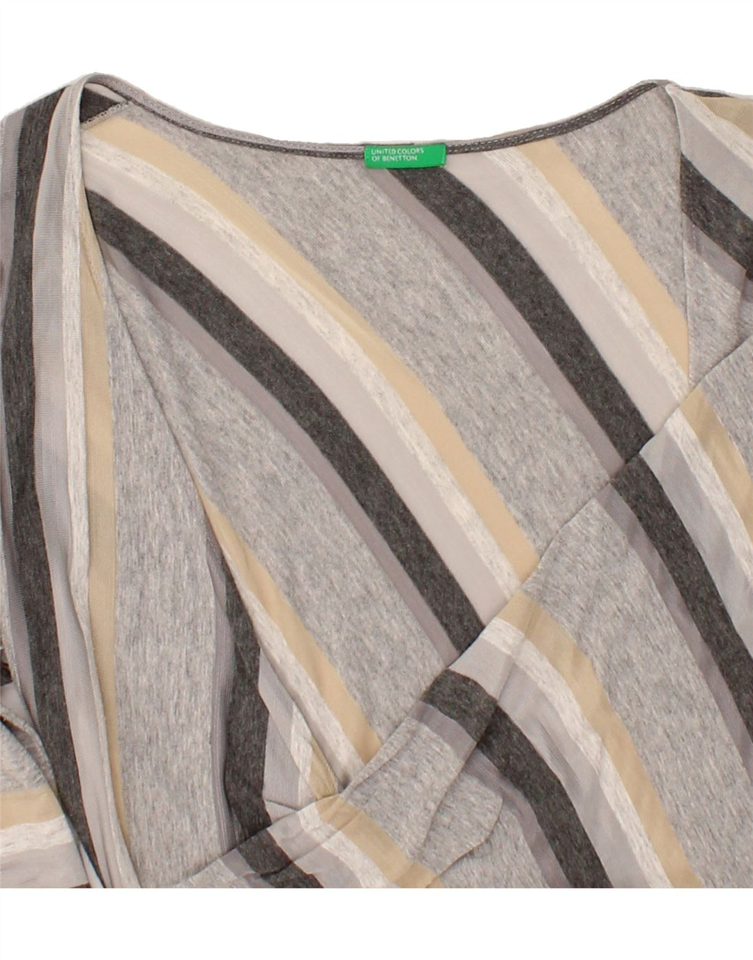 BENETTON Womens Longline Blouse Top UK 8 Small Grey Striped Vintage Benetton and Second-Hand Benetton from Messina Hembry 
