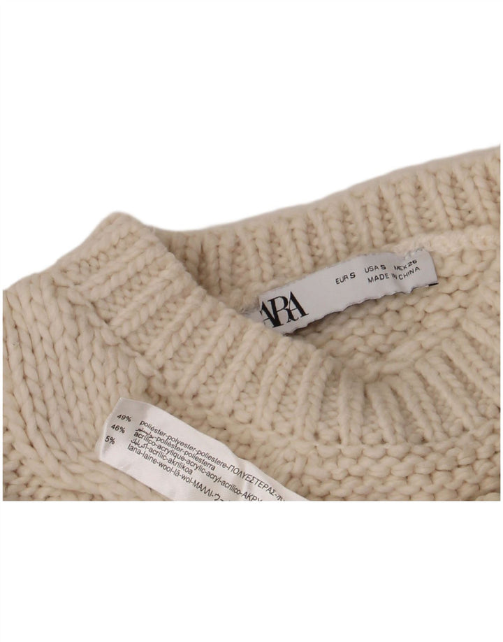 Pulover pentru femei Zara Crop Crew Gate UK 10 Poliester alb mic