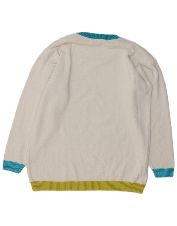 Pulover VINTAGE pentru femei cu decolteu rotund UK 16, mare, alb, color block