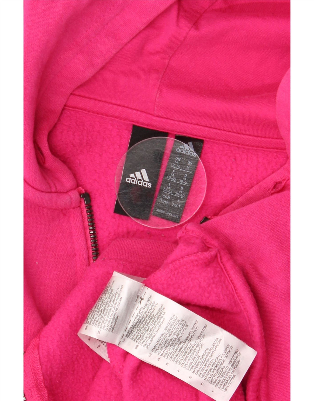 Pulover Adidas pentru femei, cu fermoar, cu capota, UK 12/14, bumbac roz mediu