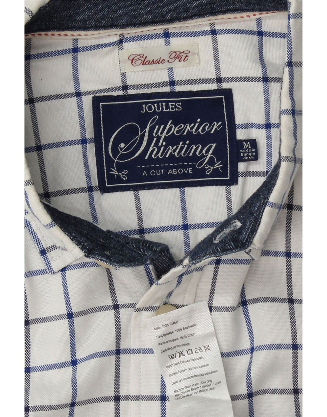 Cămașă clasică pentru bărbați JOULES, bumbac cu carouri alb mediu