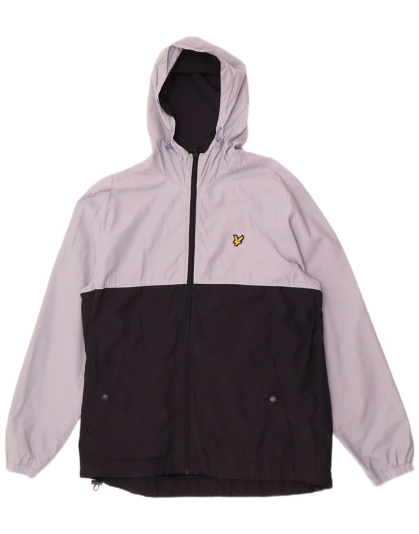 Lyle & Scott Mens Hooded Rain Jacket UK 42 XL Navy Blue Colourblock Cotton