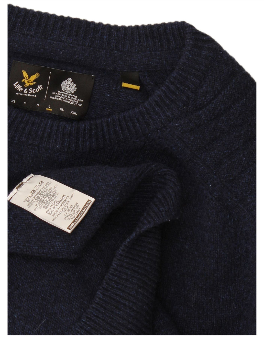 Pulover pentru bărbați Lyle & Scott, cu gât crew, lână mare, albastru