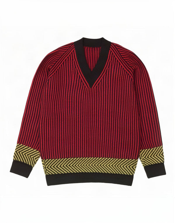 Pulover vintage pentru femei cu decolteu în V UK 12 Medium Red Dunge