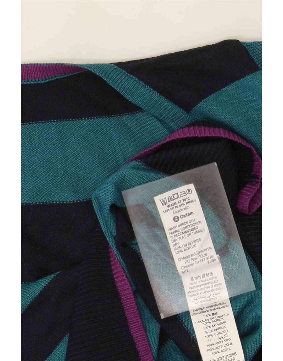 Pulover cu decolteu în V pentru femei Marks & Spencer UK 12 Medium Blue Striped