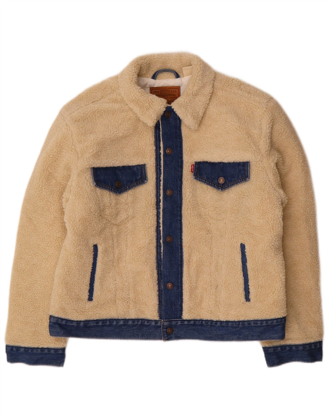 Jachetă pentru femei Levi's Crop Denim Fleece UK 16 Large Beige Colorblock