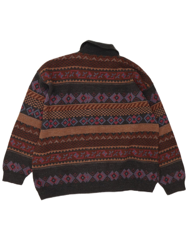 Pulover vintage pentru bărbați cu gât polo, XL, multicolor, Fair Isle