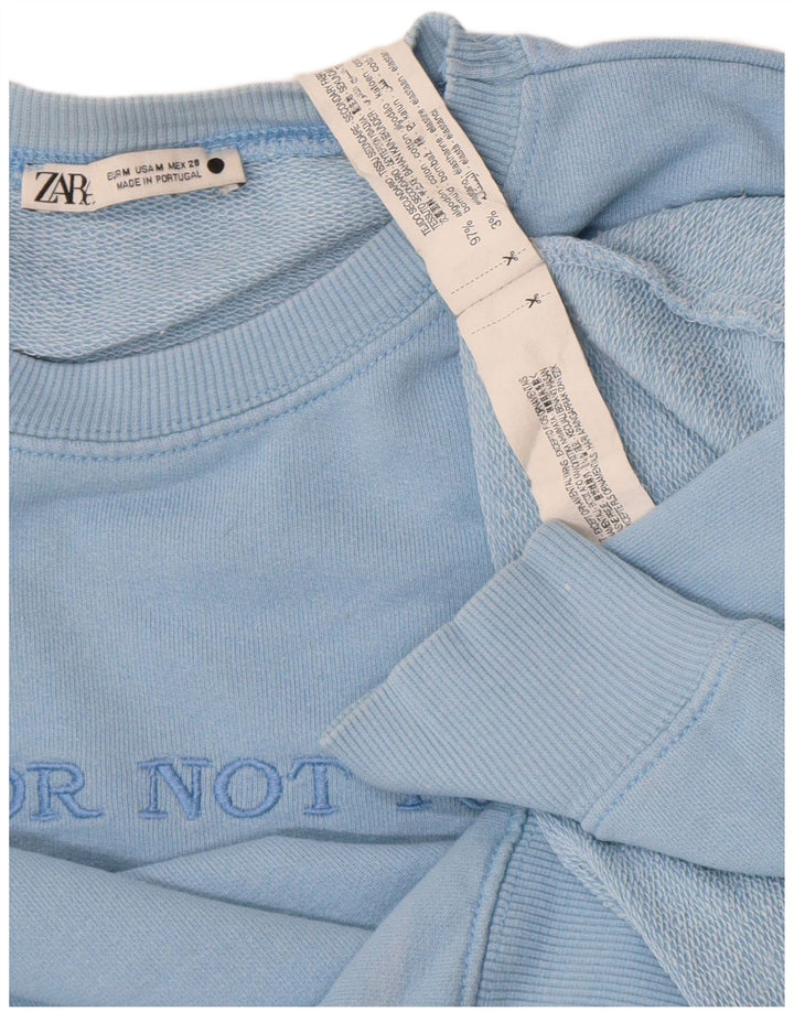 Pulover cu grafic pentru femei Zara UK 14 Bumbac albastru mediu