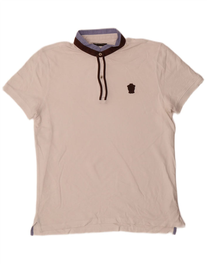 Tricou polo Massimo Dutti pentru bărbați, bumbac color bloc alb mediu