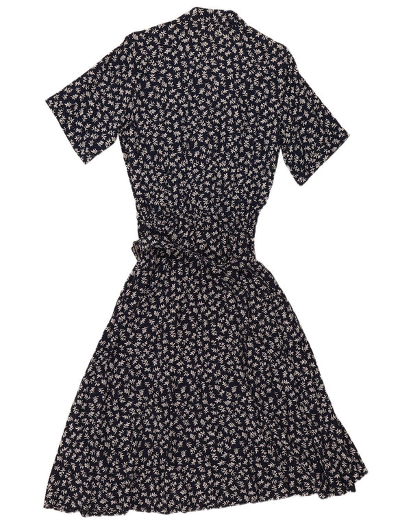 Rochie cămașă vintage pentru femei cu mâneci scurte EU 40 Mediu Bleumarin Floral