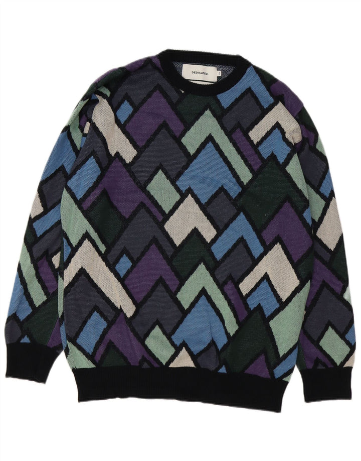 Pulover vintage pentru bărbați, cu gât roșu, bumbac geometric, multicolor, mediu