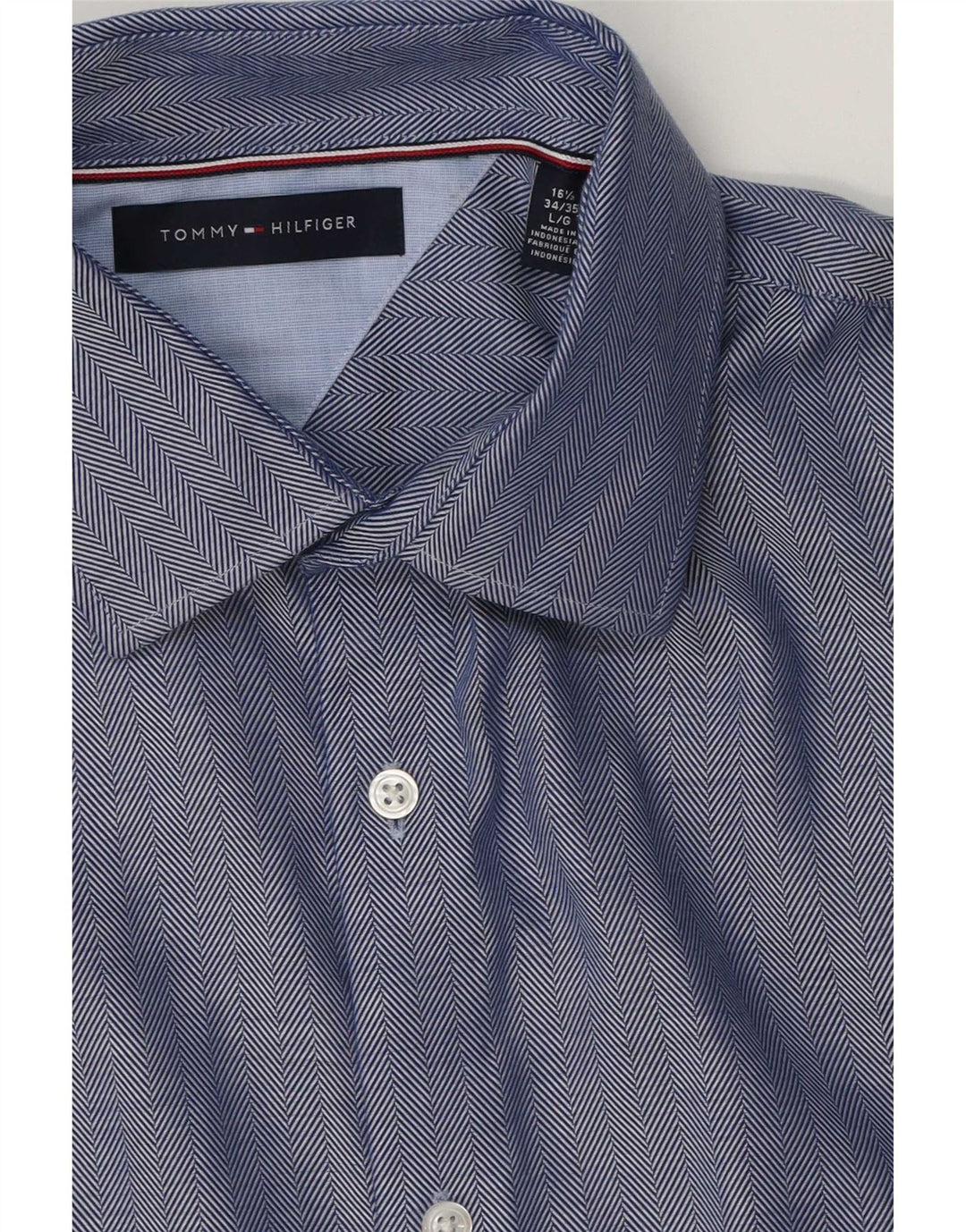 Cămașă pentru bărbați Tommy Hilfiger Mărimea 16 1/2 mare din bumbac cu țesătură albastră