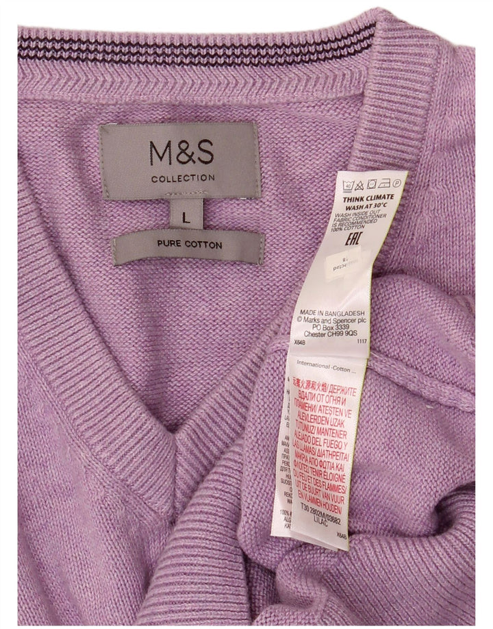 Pulover cu decolteu în V pentru bărbați Marks & Spencer, bumbac mov mare