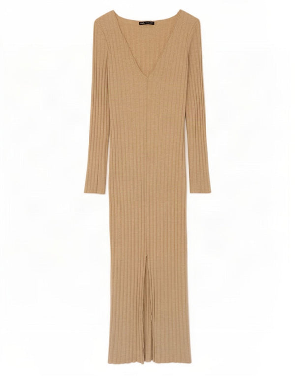 Rochie Maxi cu mânecă lungă pentru femei Zara UK 8 Mic Bej Viscoză