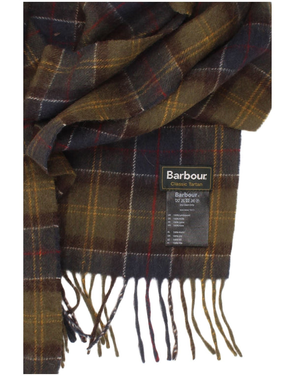Eșarfă dreptunghiulară pentru bărbați Barbour, mărime unică, kaki, carouri, lână de miel, clasică