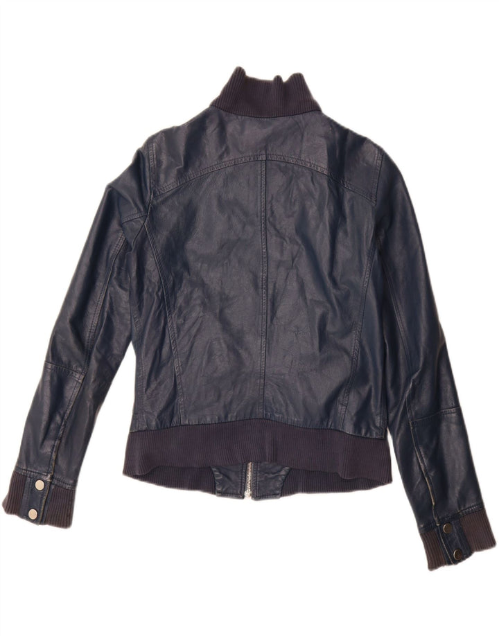 Jachetă de piele vintage pentru femei IT 44 Medium bleumarin din piele